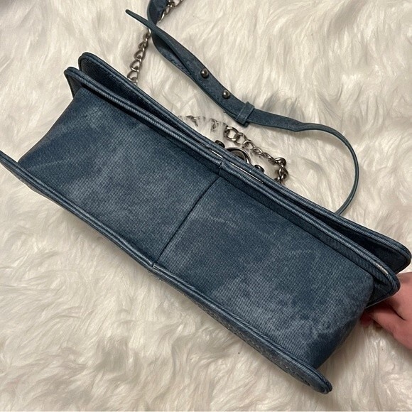 Steve Madden Vintage Denim Chain Bag with Patches Chanel Vibes - Picture 6 of 13